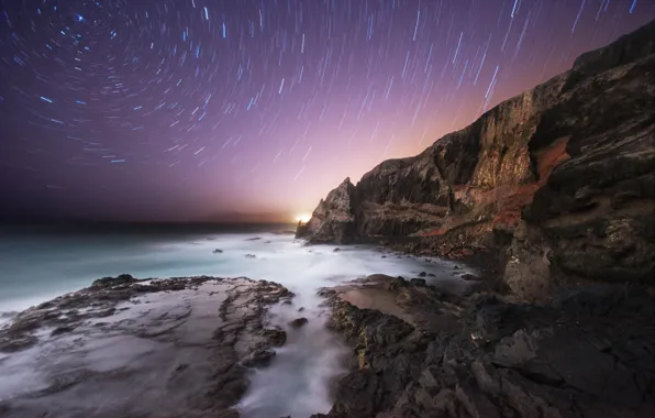 Picture sea, the sky, stars, night, rocks, shore