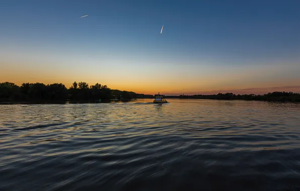The sky, sunset, river