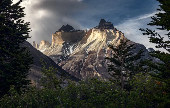 Clouds, mountains, Chile, Patagonia, Torres del Paine