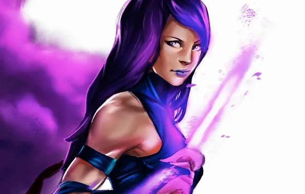 Girl, weapons, hair, purple, marvel, Psylocke