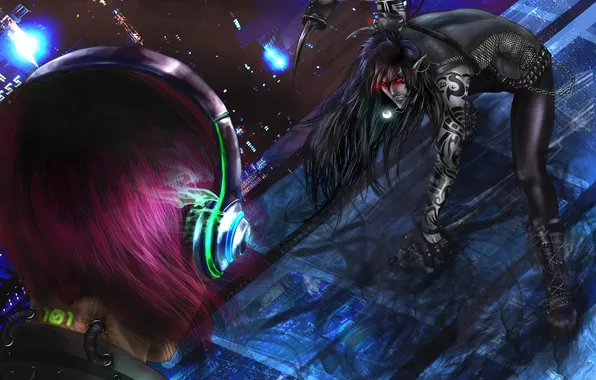 Girl, fiction, headphones, the demon