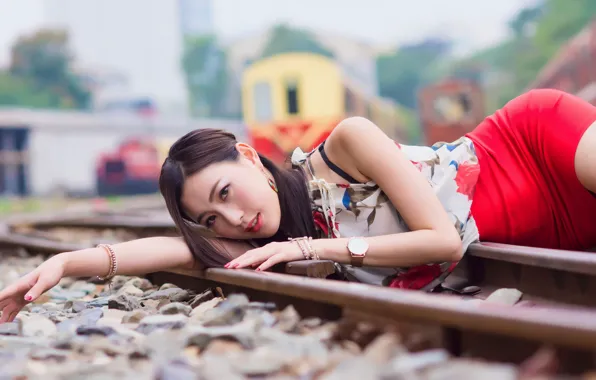 Picture Asian, rails, summer, girl, beauty, face, lies, look