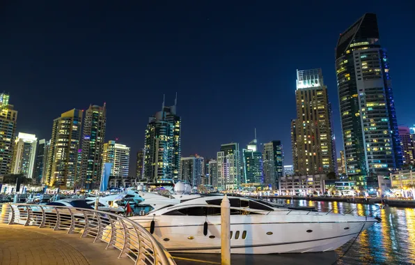 Picture the sky, night, lights, river, building, home, yachts, stars