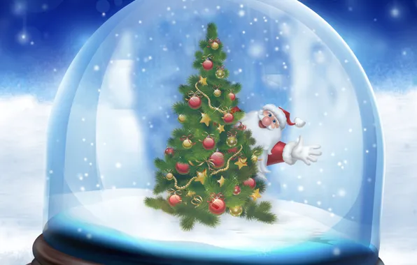 Picture snow, new year, ball, Santa Claus, herringbone