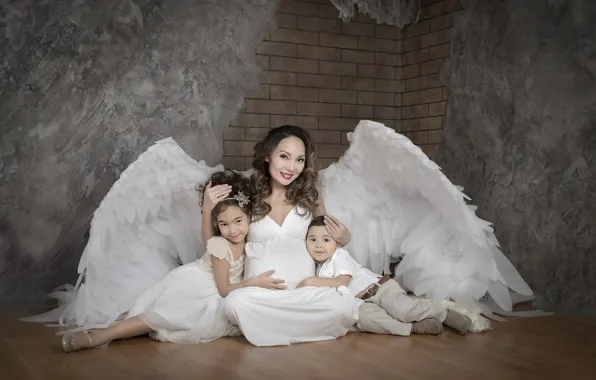 Children, angels, Mom