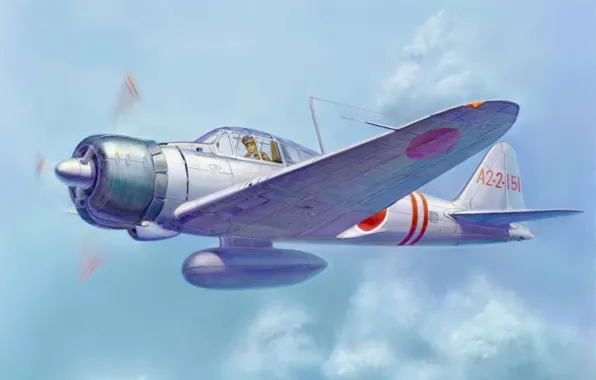 Picture war, art, painting, aviation, ww2, japanese fighter, Mitsubishi A6M zero
