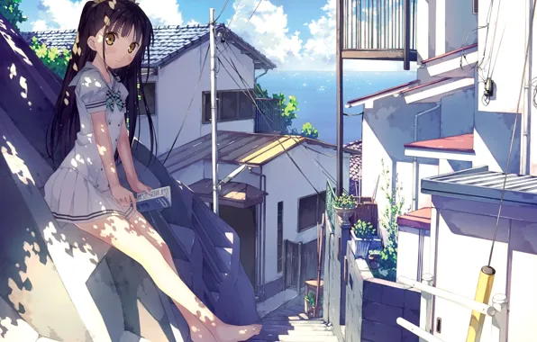 Picture girl, the city, mountain, book, nenme-no-houkago