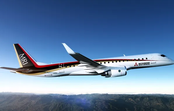 The sky, blue, flight, the plane, Airbus Mitsubishi-RJ