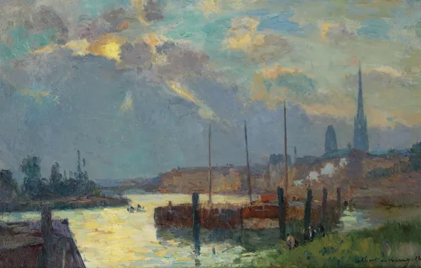 Picture picture, the urban landscape, Albert Charles Lebar, Albert Lebourg, The port and the Cathedral of …