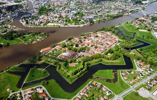 Picture river, home, Norway, panorama, bridges, the view from the top, Fredrikstad