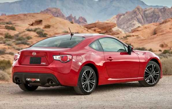 Picture red, rocks, sports car, rear view, toyota, gt86, Scion, fr-s