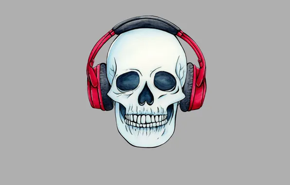 Picture skull, minimalism, head, headphones, skeleton, sake