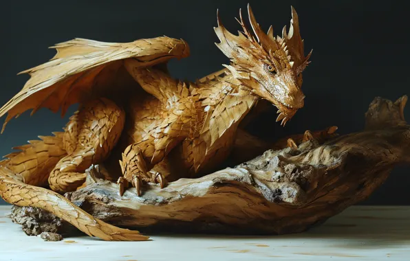 Dragon, fantasy, wooden, figurine, sculpture, snag, figure, symbol of the year