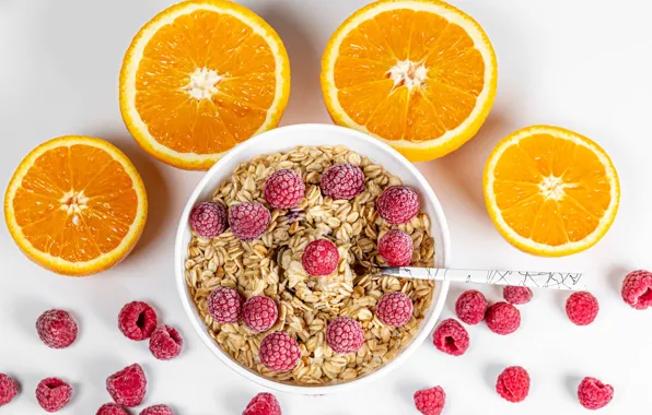 Berries, raspberry, oranges, fruit, orange, raspberry, muesli