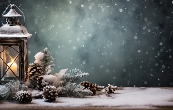 Winter, snow, night, Christmas, lantern, New year, Christmas, night