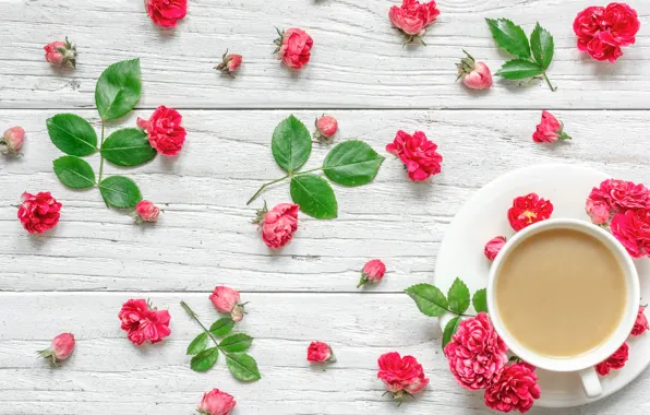 Flowers, coffee, Cup, cappuccino