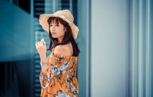 Look, girl, hat, blouse, Asian, bokeh