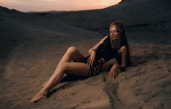 Legs, desert, barefoot, model, women, brunette, jewelry, veils