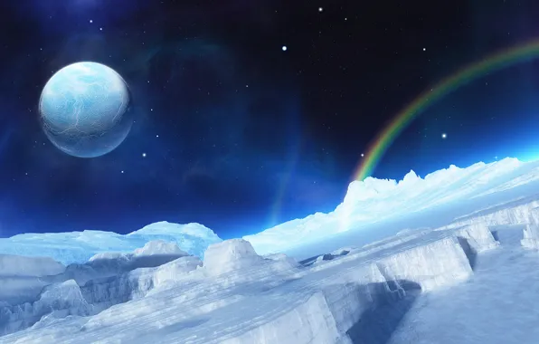 Planet, ice, rainbow