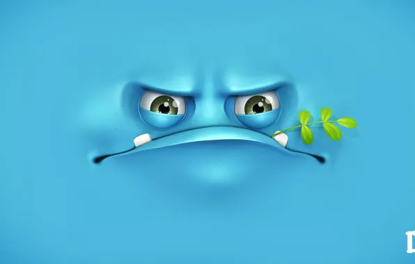 Picture face, branch, blue background, melaamory, angry, grumpy