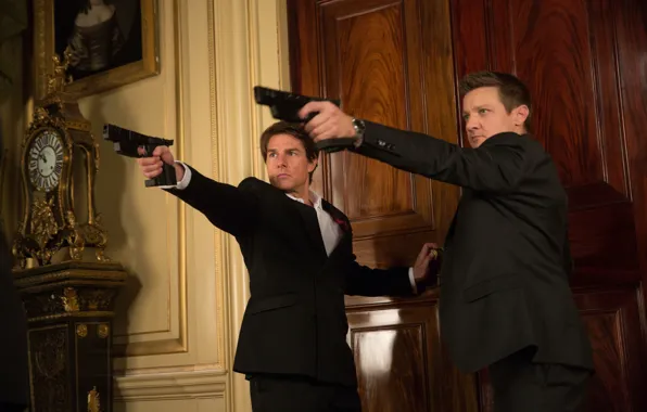 Picture weapons, guns, frame, Tom Cruise, Tom Cruise, Jeremy Renner, Jeremy Renner, Ethan Hunt