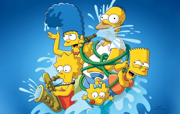 Water, The simpsons, Figure, Homer, Maggie, Maggie, Simpsons, Bart