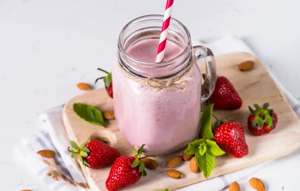 Picture berries, strawberry, drink, nuts, smoothies