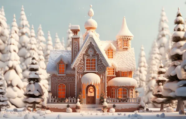 Winter, the sky, snow, house, castle, patterns, in the snow, Windows