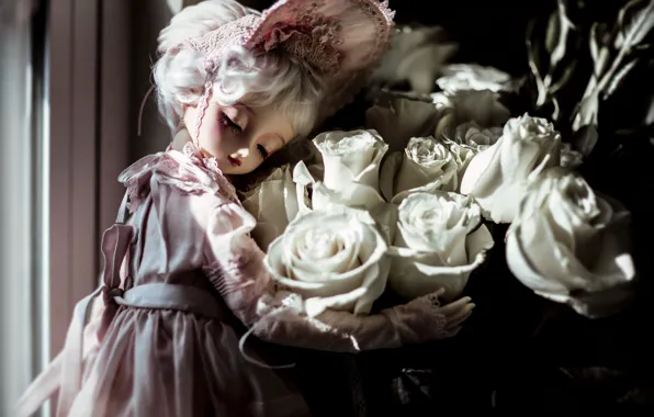 Girl, light, flowers, darkness, the dark background, background, mood, black