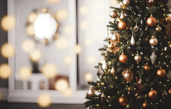 Balls, Christmas, New year, tree, gold plated, herringbone, elegant, gold