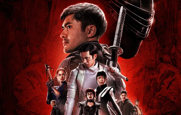 Fiction, action, poster, red background, characters, Peter Mensah, Peter Mensah, Iko Uwais