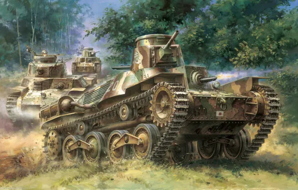 Picture war, art, tank, Japanese, easy, &ampquot;Ha-Go&ampquot;, type-95, Type 95