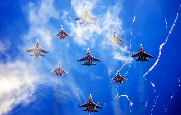 The sky, Su-27, The MiG-29, Aerobatic team, &ampquot;Swifts&ampquot;, &ampquot; Russian Knights&ampquot;