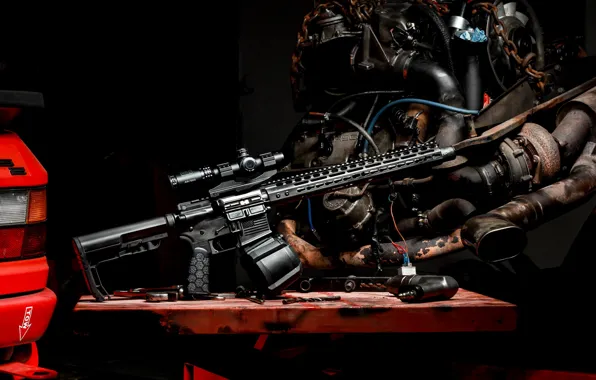 American, AR-15, a semi-automatic rifle, machine motor
