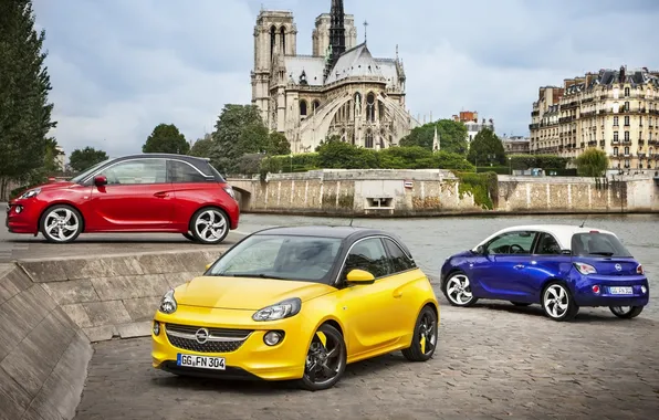 The sky, blue, yellow, red, the city, background, Opel, Opel