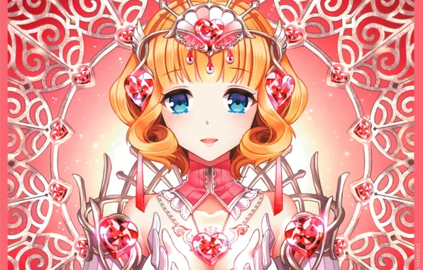 Crown, hearts, crystals, blue eyes, Queen, Kaku-San-Sei Million, Garnet, by Nardack