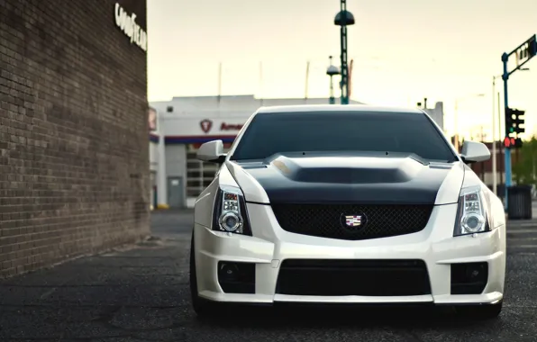 Cadillac, before, white, CTS-V, front, Cadillac. white
