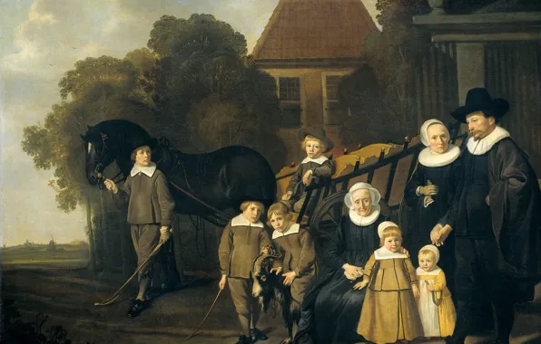 Oil, portrait, picture, canvas, Jacob van Loo, Family Near The Gate Of His Garden