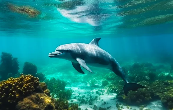 Sea, water, Dolphin, underwater world, AI art, neural network