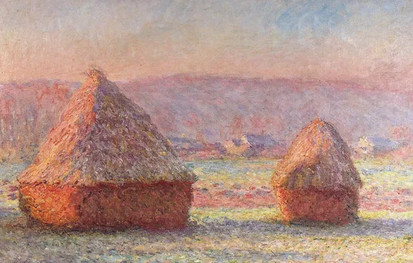 Landscape, picture, Claude Monet, Stack. Frost. Dawn