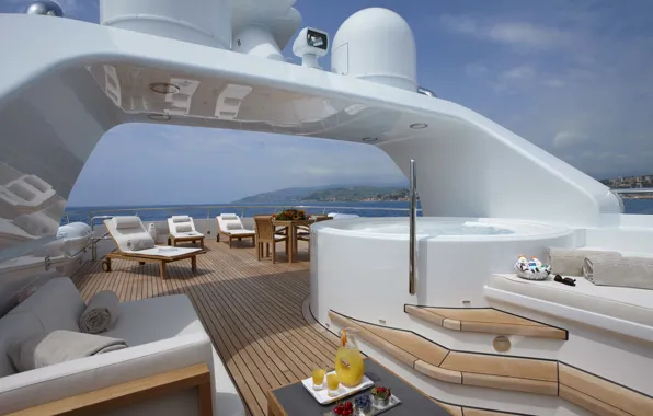 Luxury, motor, area, super yacht, spapool, sundeck