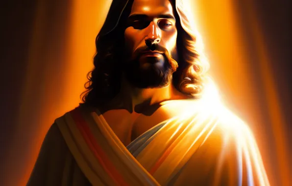 Picture Jesus, Hair, Male, Religion, Jesus Christ, Front, Digital art, AI art