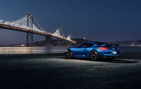 Picture Porsche, Dark, Cayman, Car, Blue, Bridge, Night, Sport
