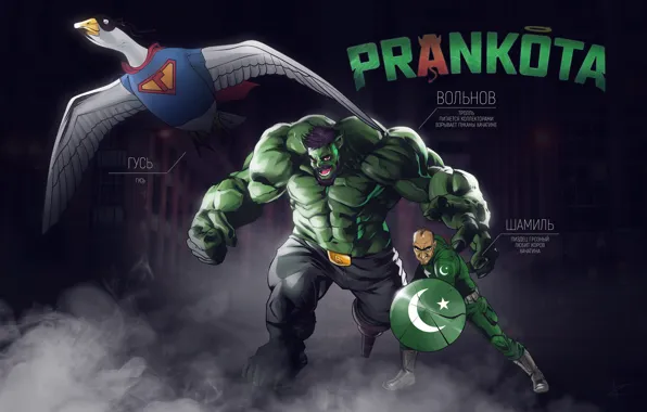 Humor, Art, Superheroes, Volnov, Goose, Shamil, Prankote, Prankota