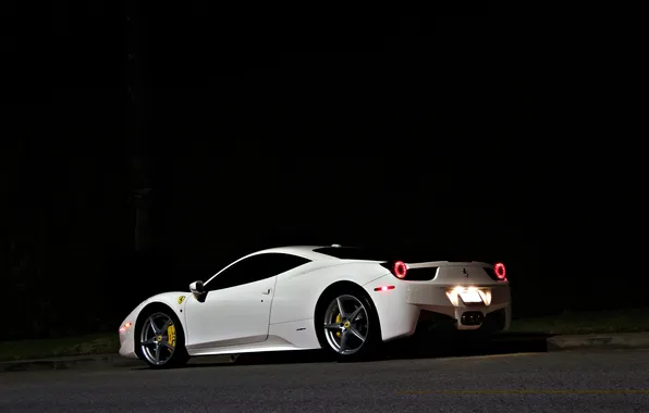 White, white, ferrari, Ferrari, rear view, Italy, 458 italia, headlights