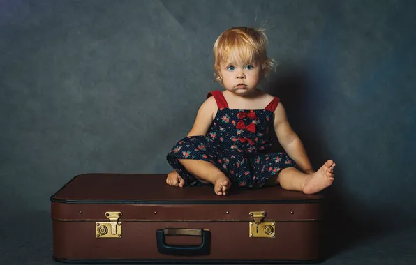 Girl, suitcase, baby, child