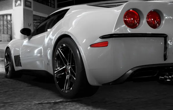 White, drives, corvette c3retro