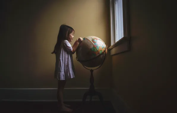 Room, window, girl, globe