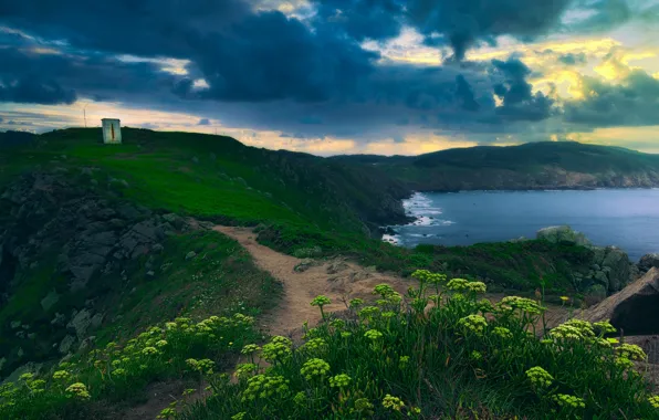 Picture sea, landscape, clouds, nature, stones, coast, vegetation, Spain