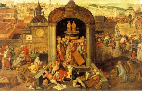 Picture religious painting, Hieronymus BOSCH, Christ expels the merchants from the temple